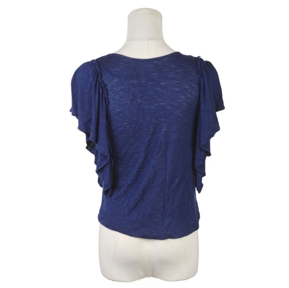 a.n.a XS Navy Flutter Sleeve Slub Knit Top Ruffle Boho Romantic Tee - Picture 6 of 7